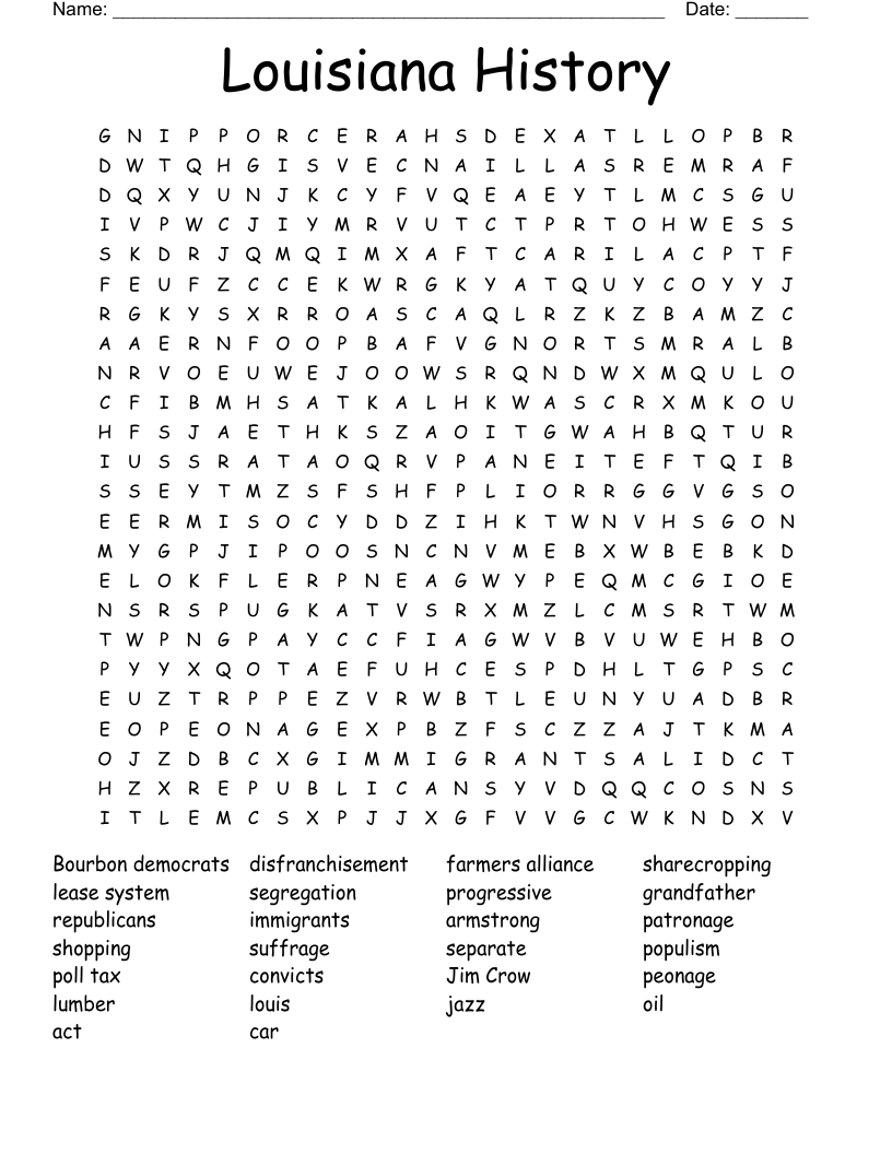 Louisiana History Word Search