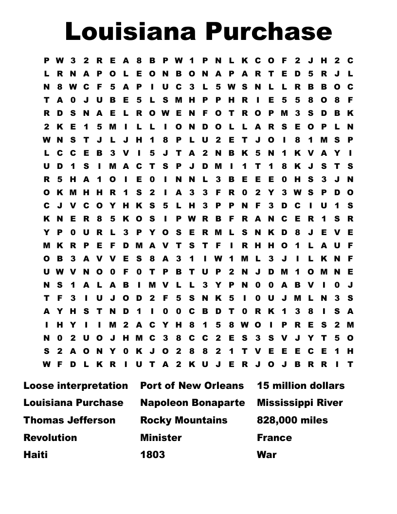 Louisiana Purchase Word Search