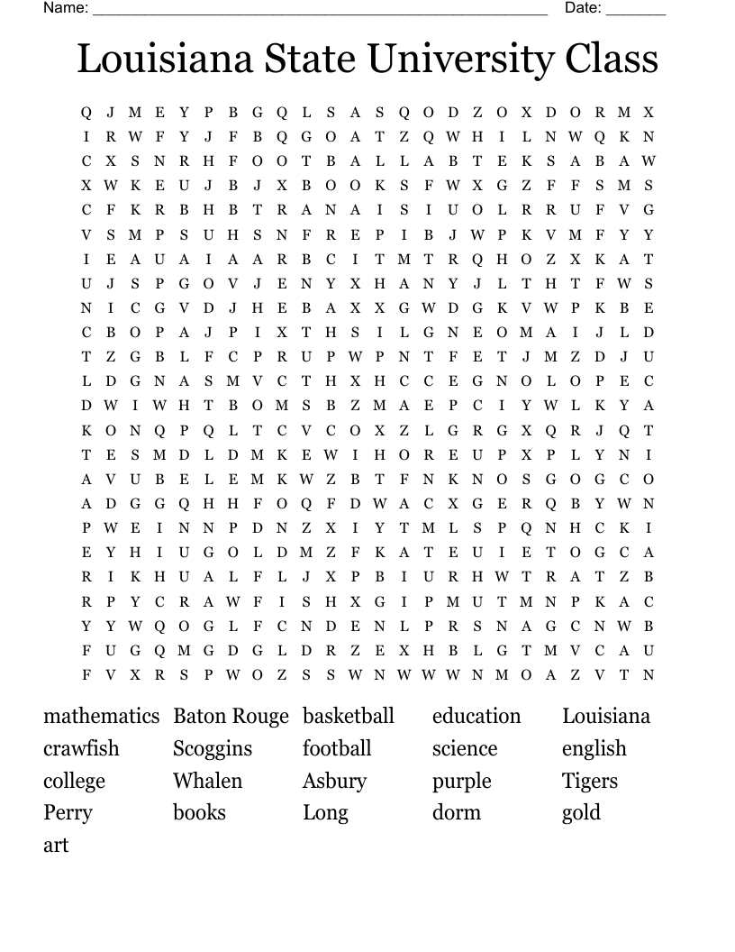 Louisiana State University Class Word Search