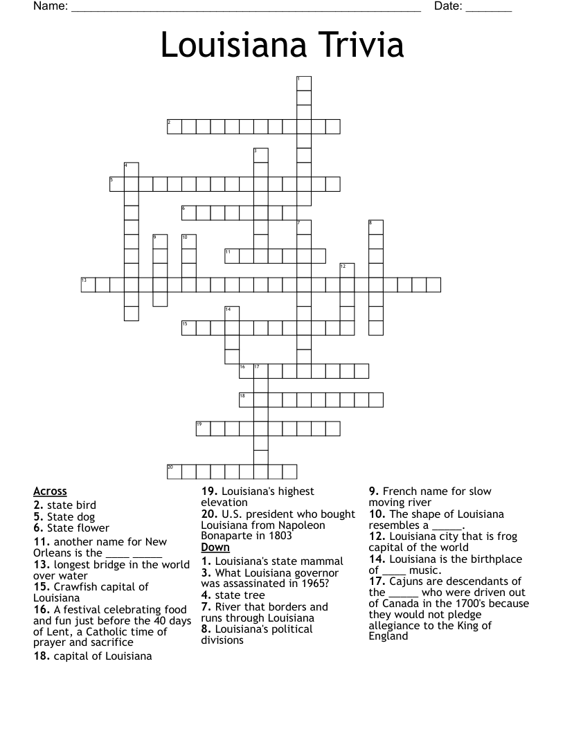 Louisiana Trivia Crossword