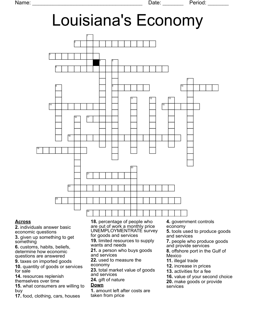 Louisiana's Economy Crossword