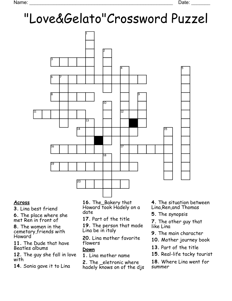 "Love&Gelato"Crossword Puzzel