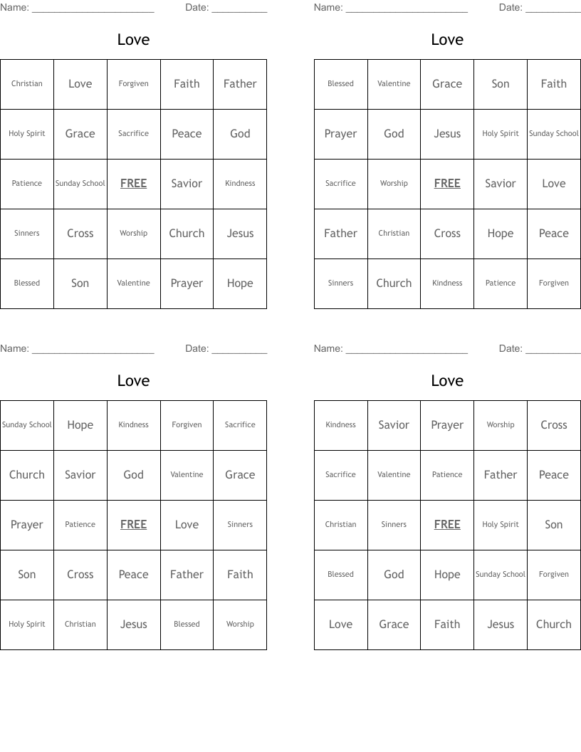 Love Bingo Cards