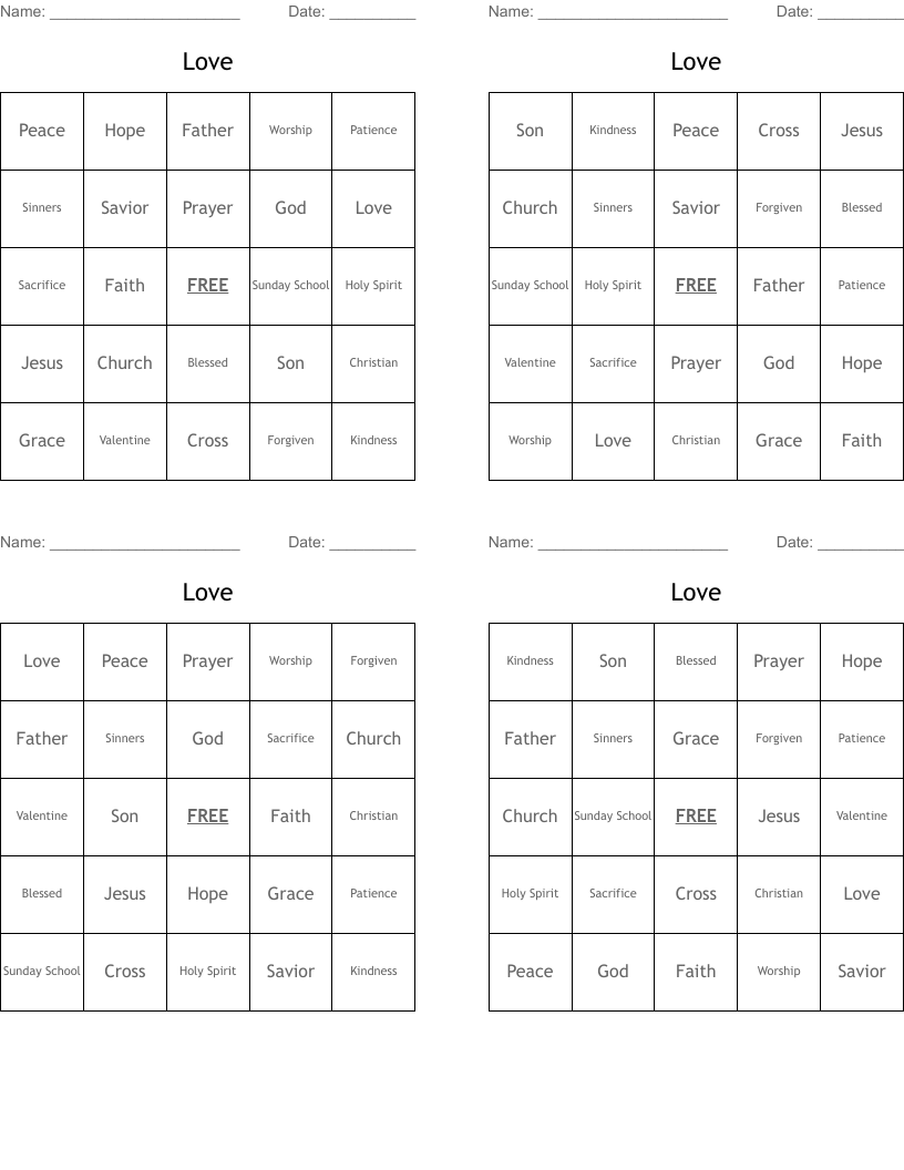 Love Bingo Cards