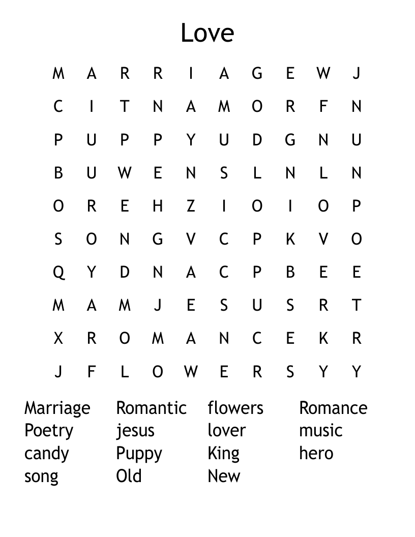 Love Word Search
