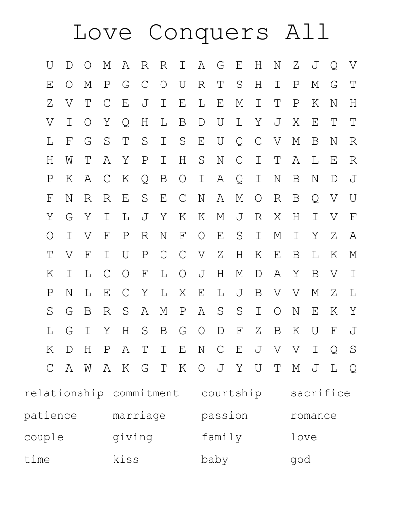 Love Conquers All Word Search