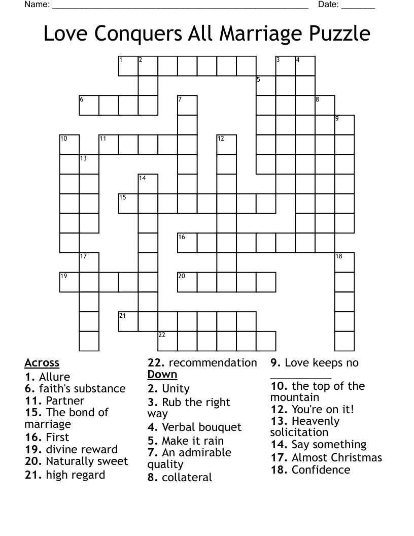 Love Conquers All Marriage Puzzle Crossword