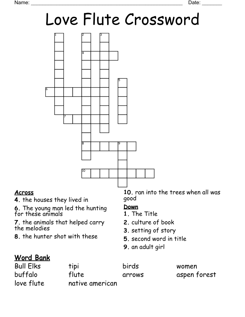 Love Flute Crossword