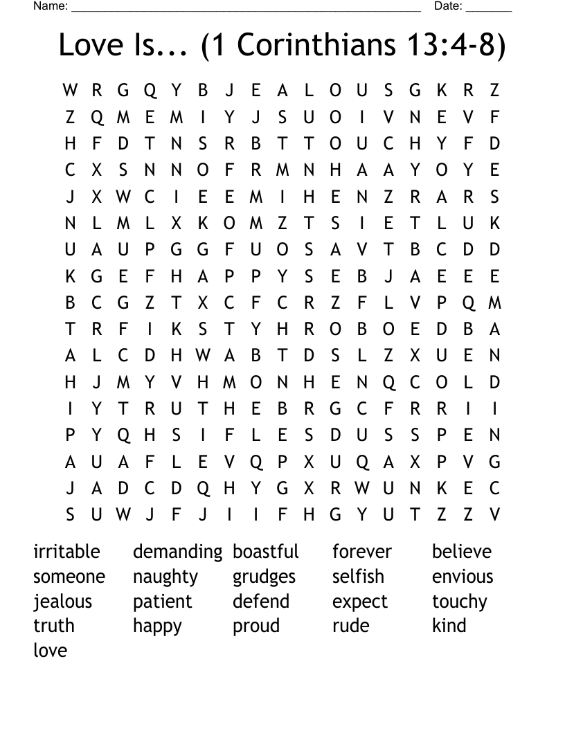Love Is... (1 Corinthians 13:4-8) Word Search