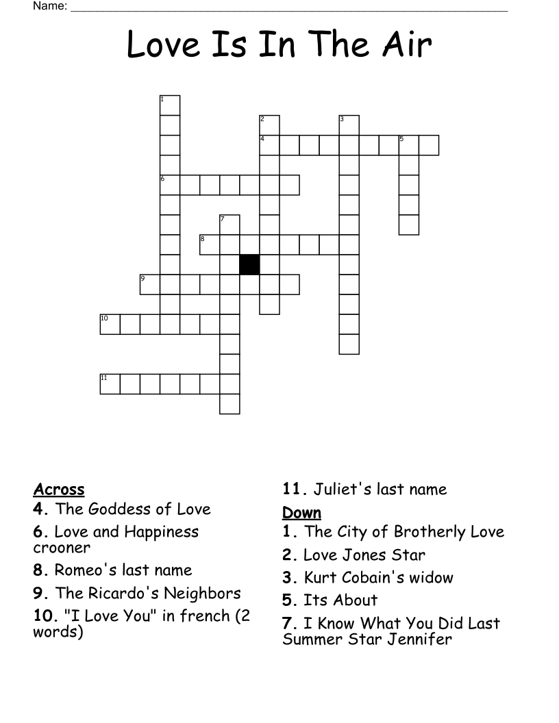Love Is In The Air Crossword