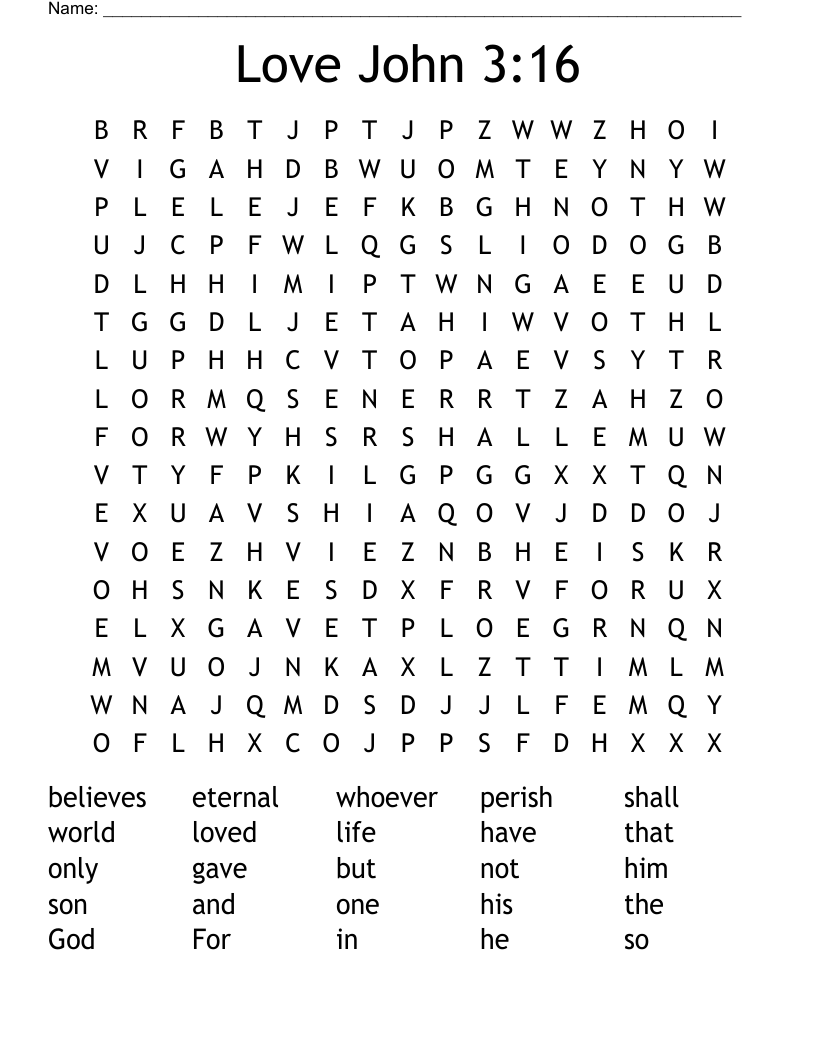 Love John 3:16 Word Search