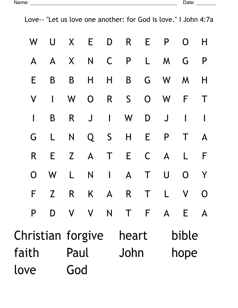 Love-- "Let us love one another: for God is love." I John 4:7a Word Search
