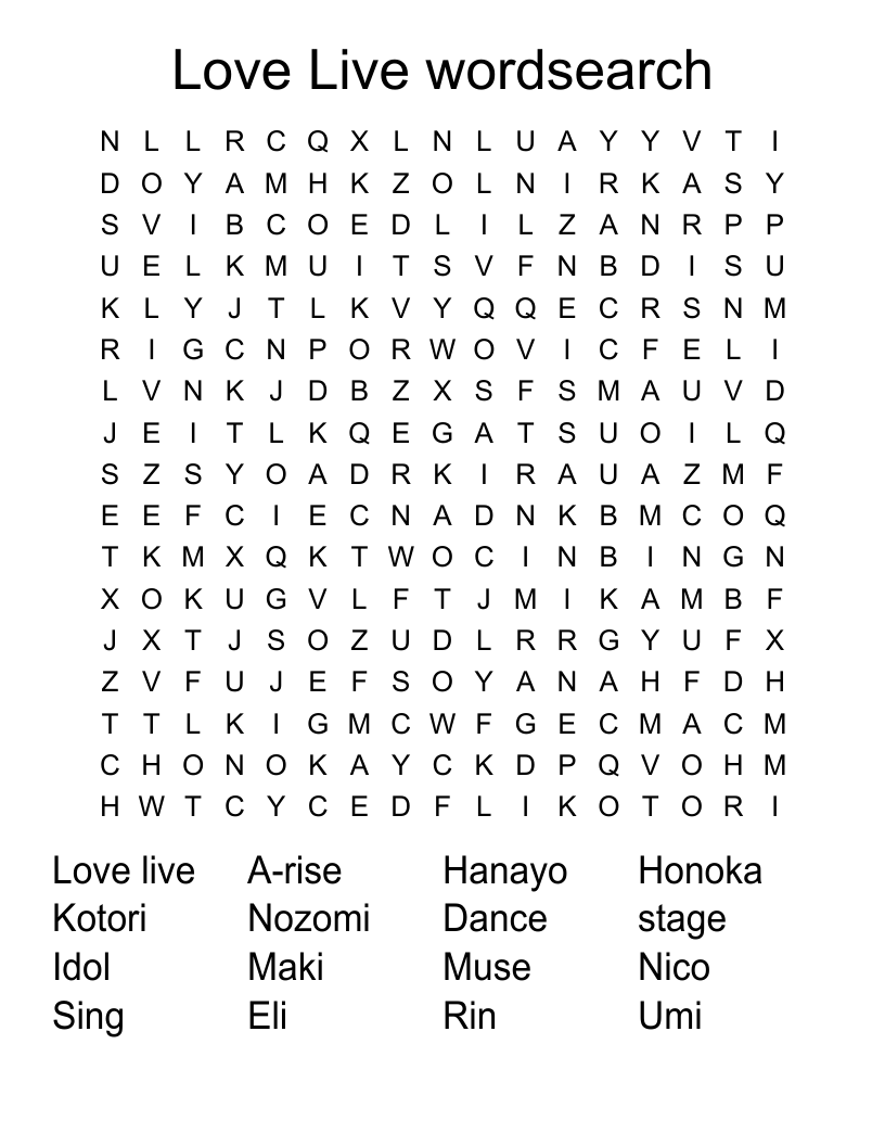 Love Live wordsearch