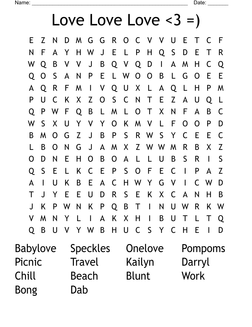 Love Love Love <3 =) Word Search