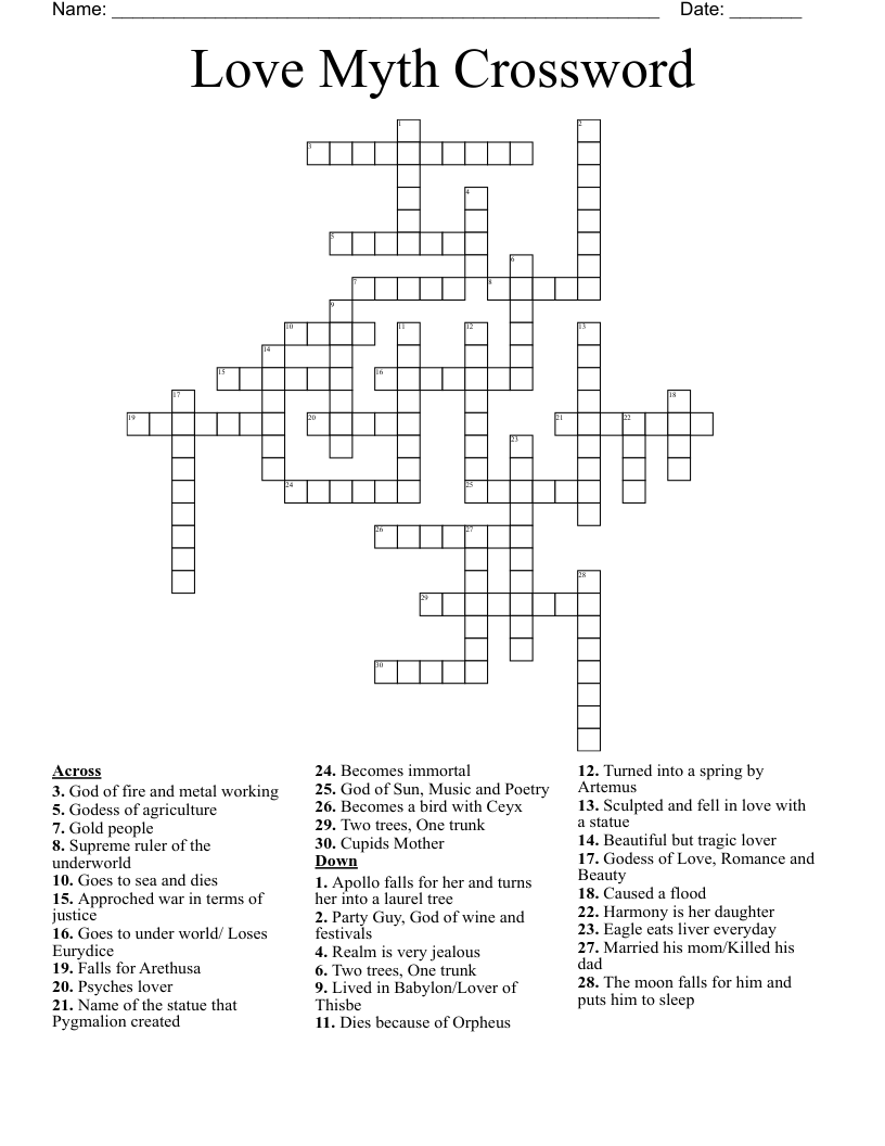 Love Myth Crossword