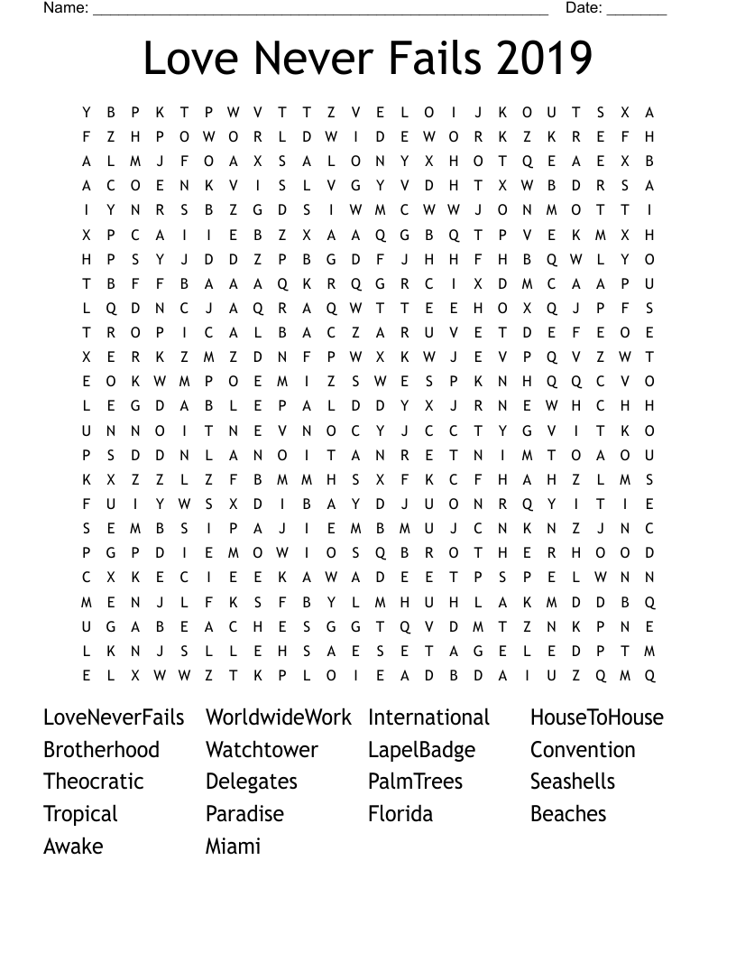 Love Never Fails 2019 Word Search