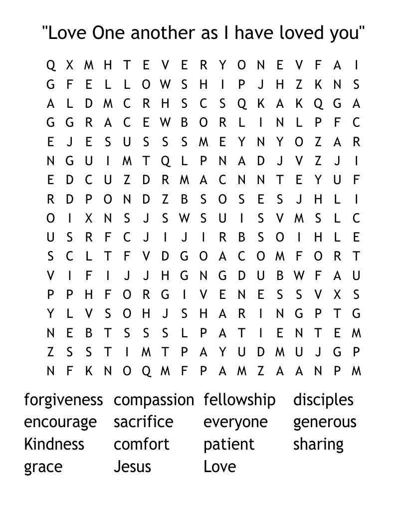 "Love One another as I have loved you" Word Search