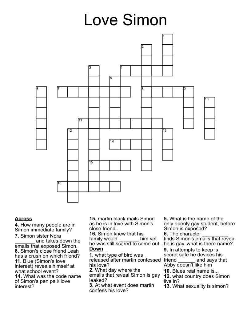 Love Simon Crossword