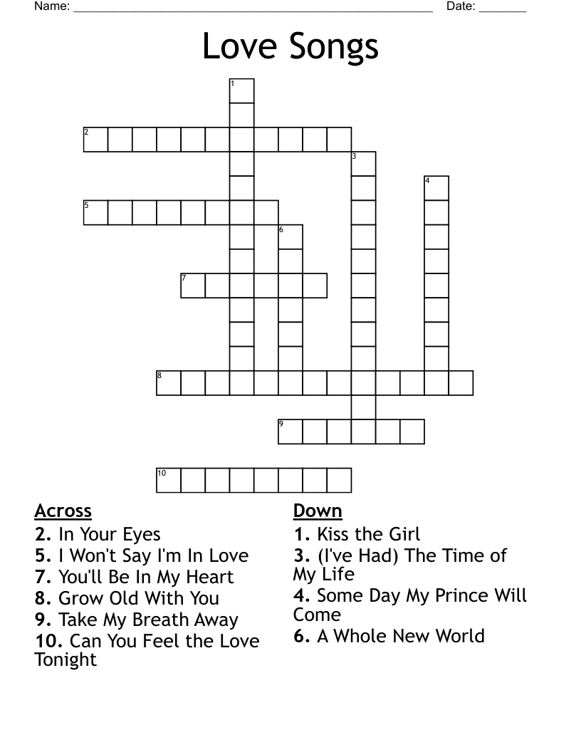 Love Songs Crossword