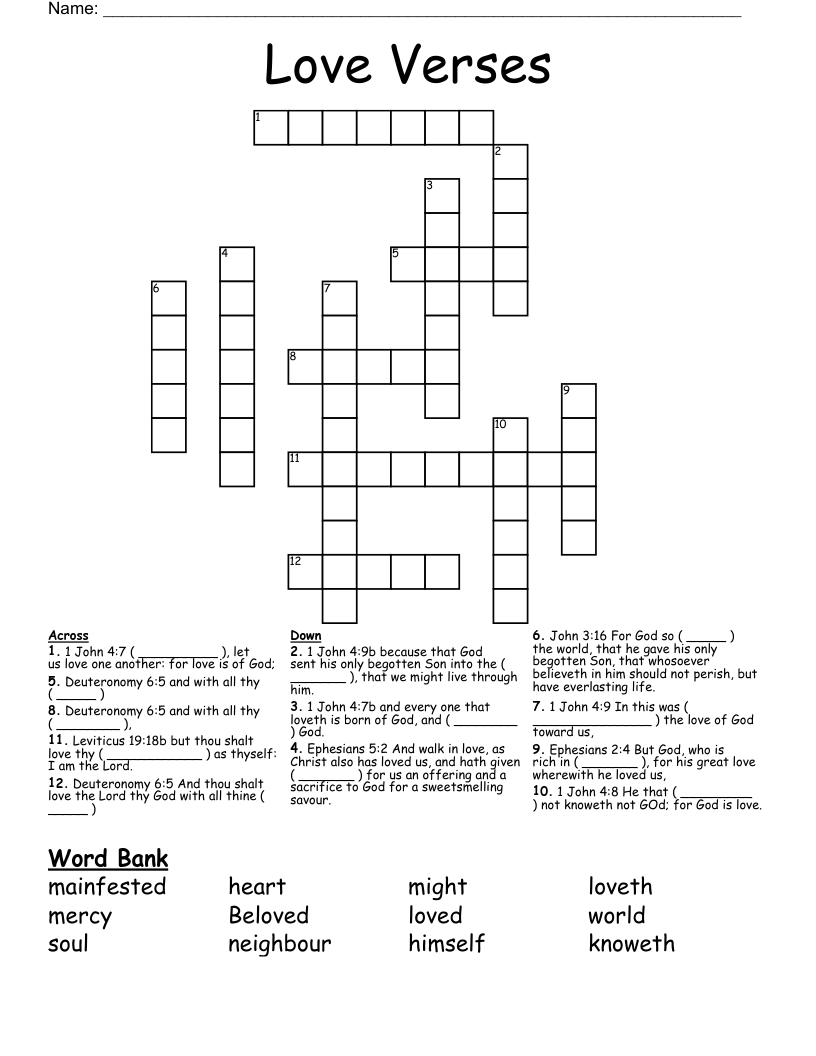 Love Verses Crossword