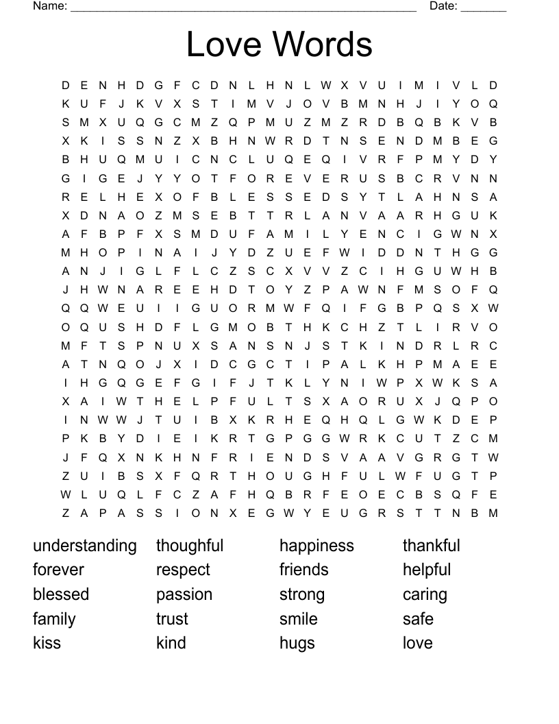 Love Words Word Search