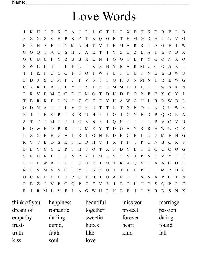 Love Words Word Search