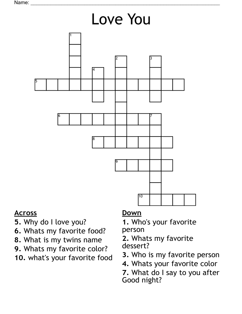 Love You Crossword
