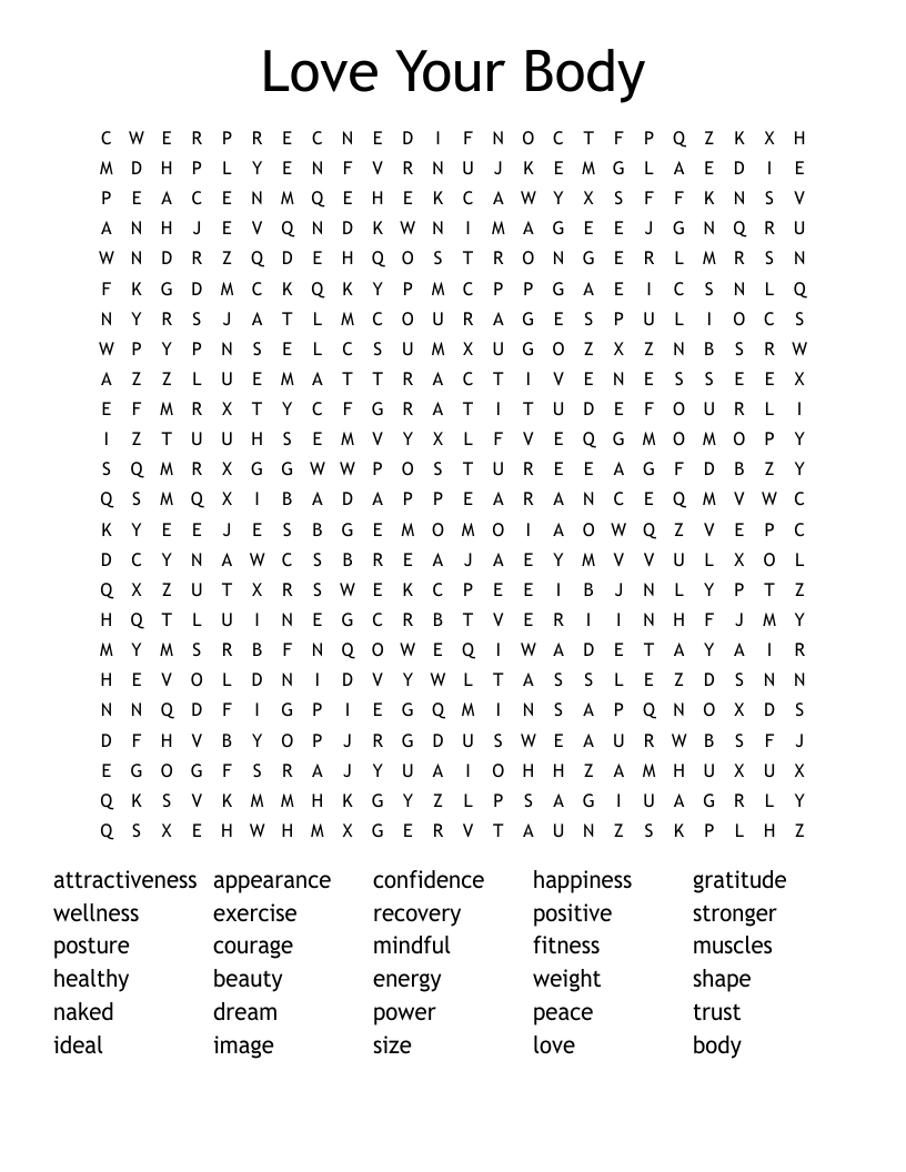 Love Your Body Word Search