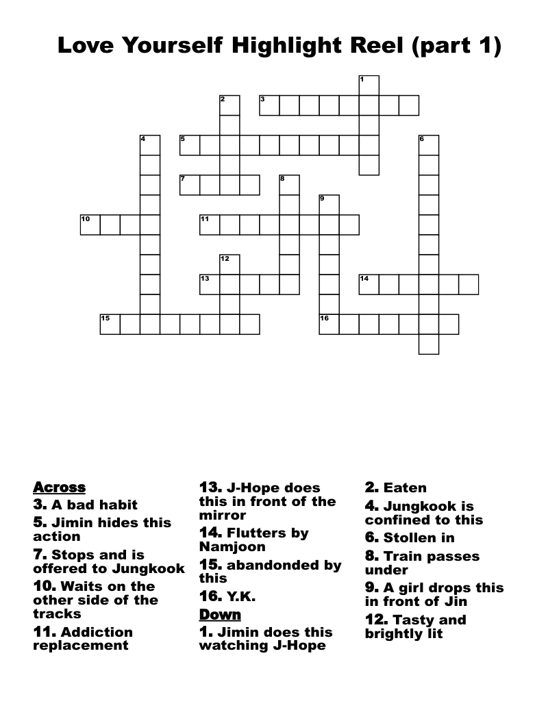 Love Yourself Highlight Reel (part 1) Crossword