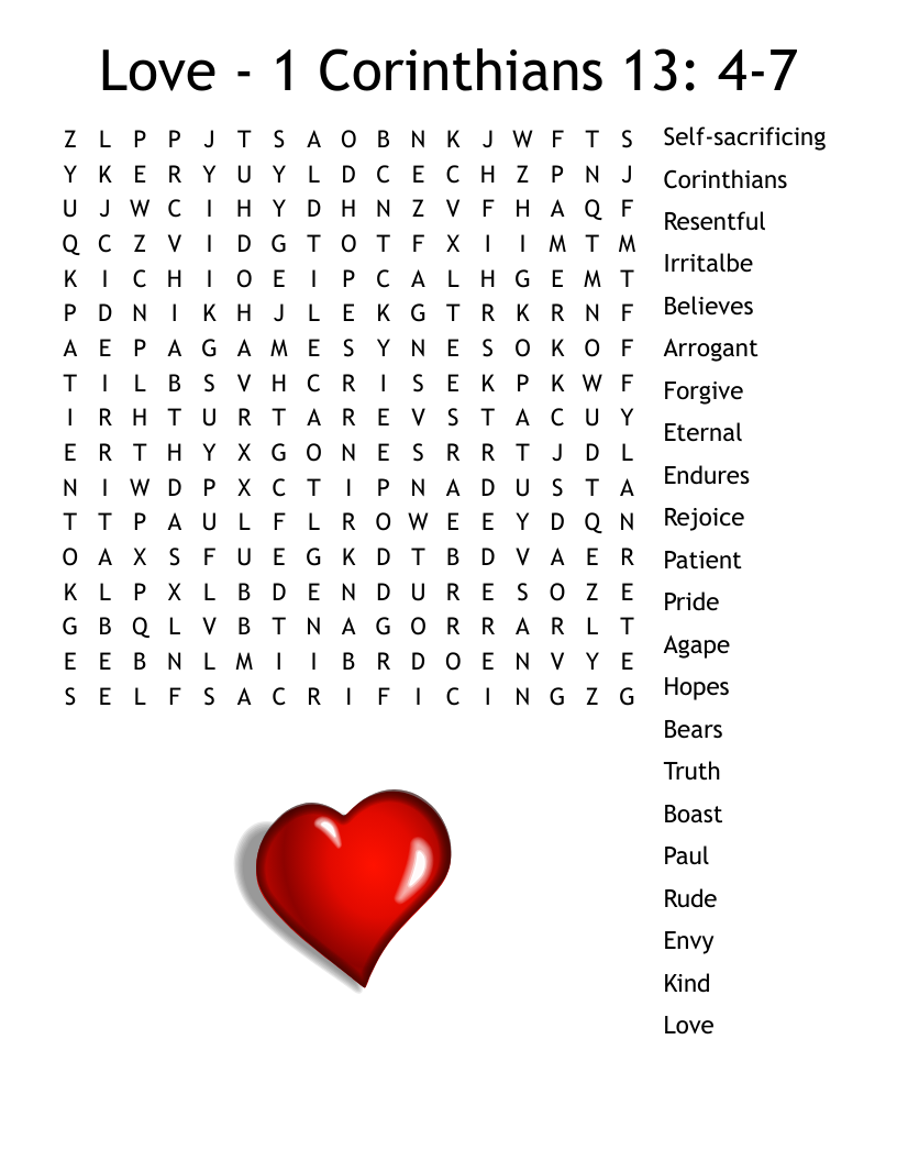 Love - 1 Corinthians 13: 4-7 Word Search