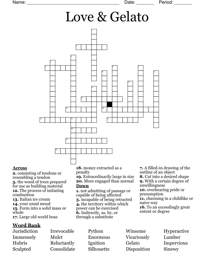 Love & Gelato Crossword