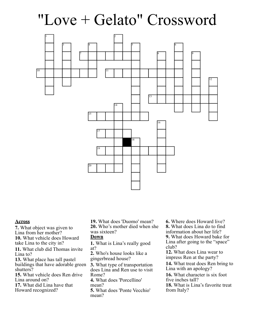 "Love + Gelato" Crossword
