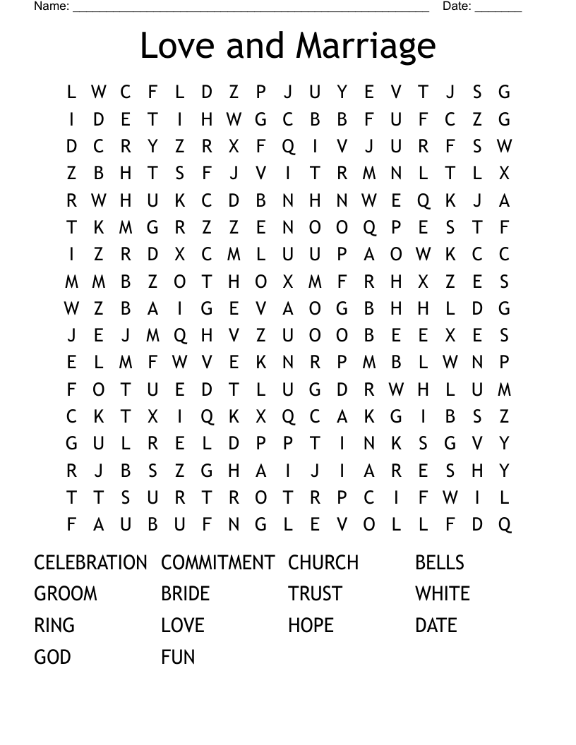 Love and Marriage Word Search