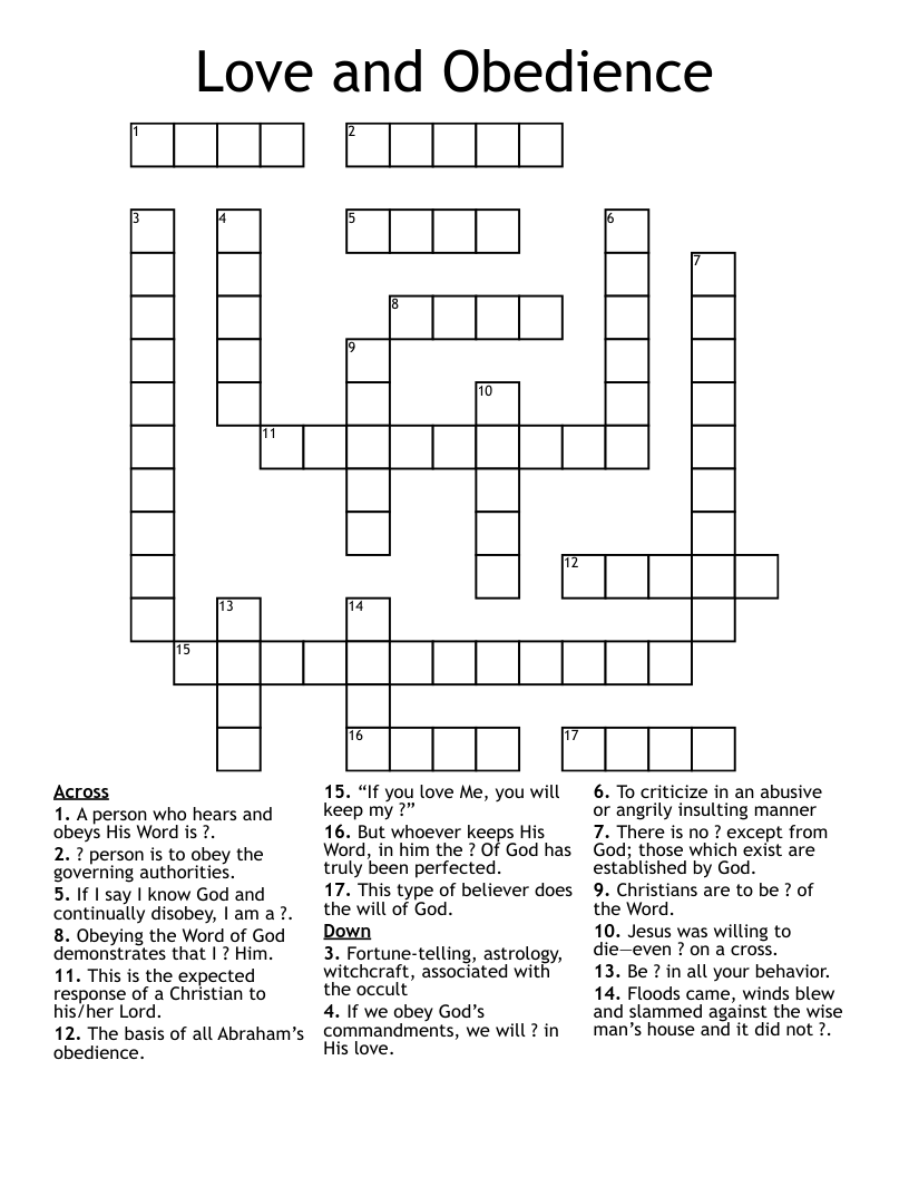 Love and Obedience Crossword