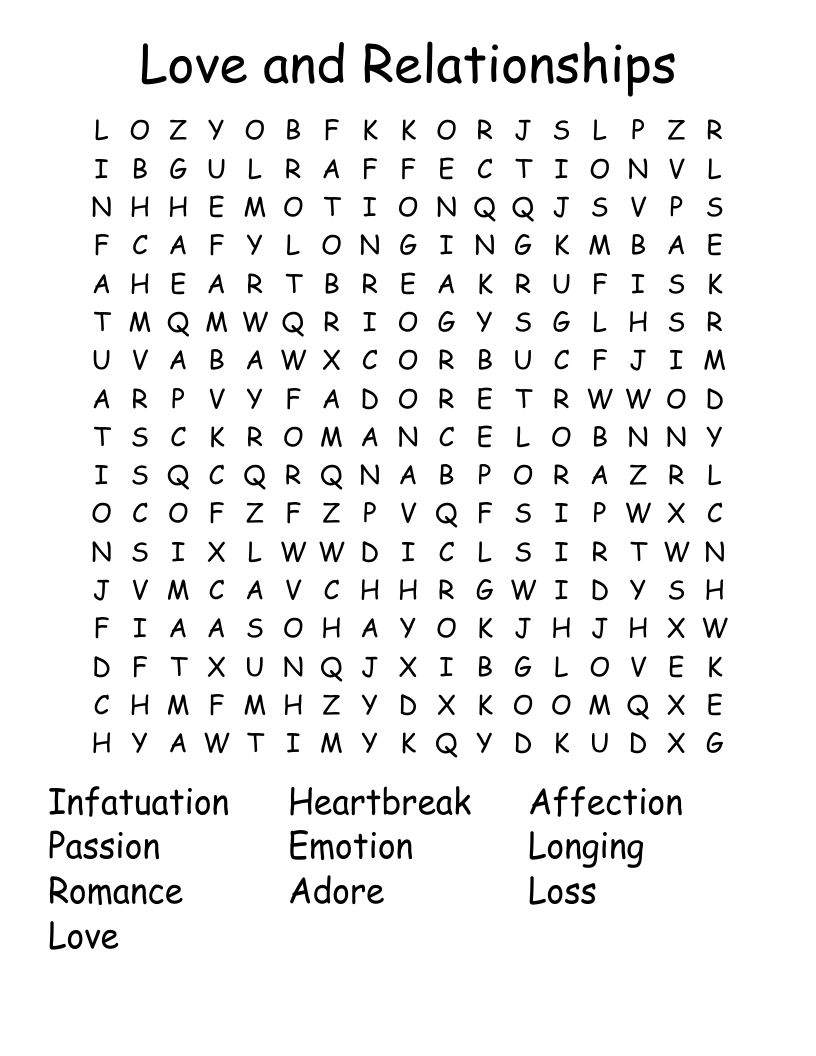 Love and Relationships Word Search