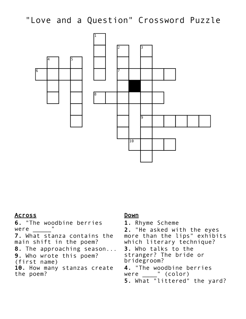 "Love and a Question" Crossword Puzzle