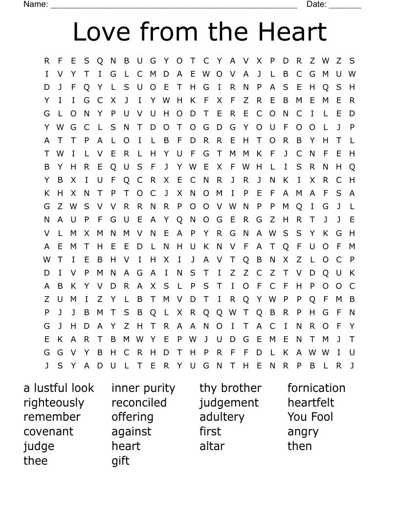 Love from the Heart Word Search