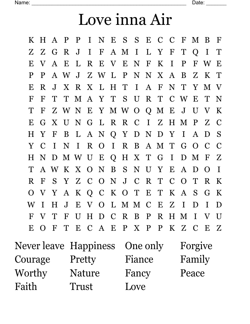 Love inna Air Word Search