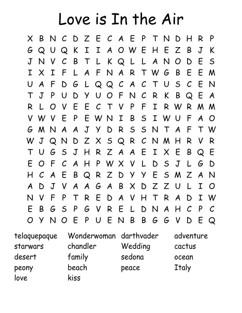 Love is In the Air Word Search