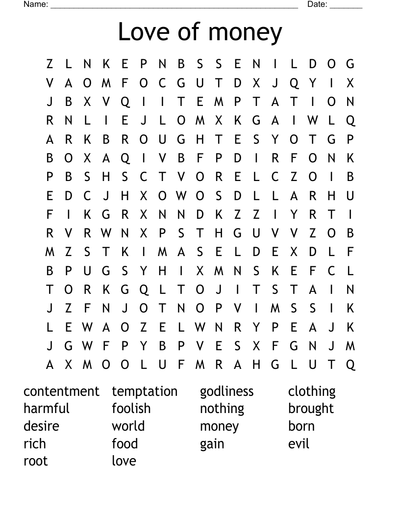 Love of money Word Search