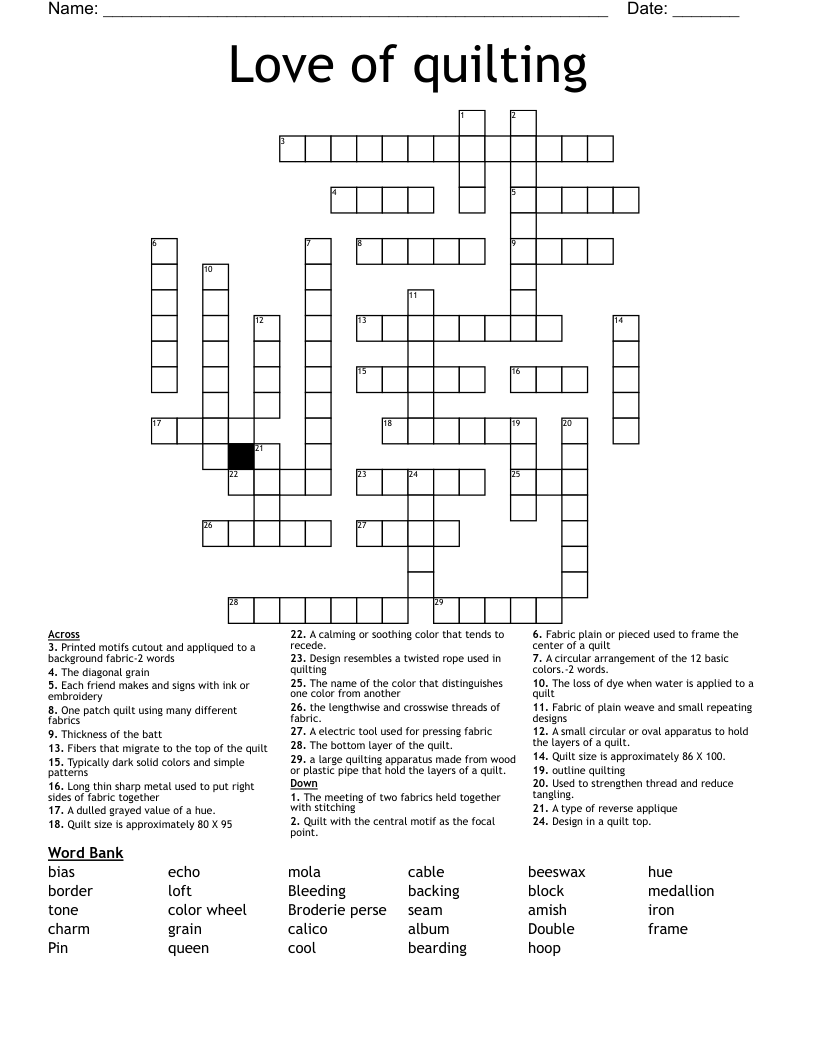 Love of quilting Crossword