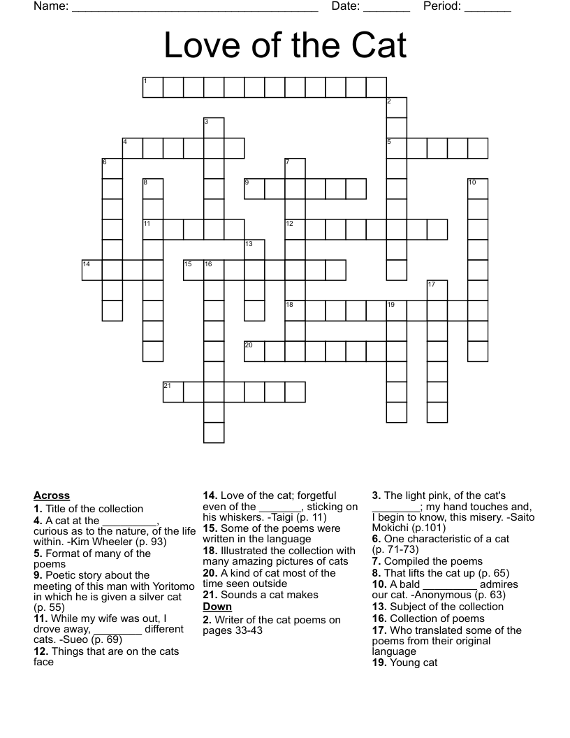 Love of the Cat Crossword