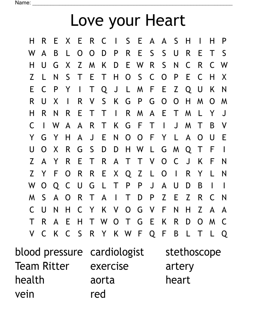 Love your Heart Word Search