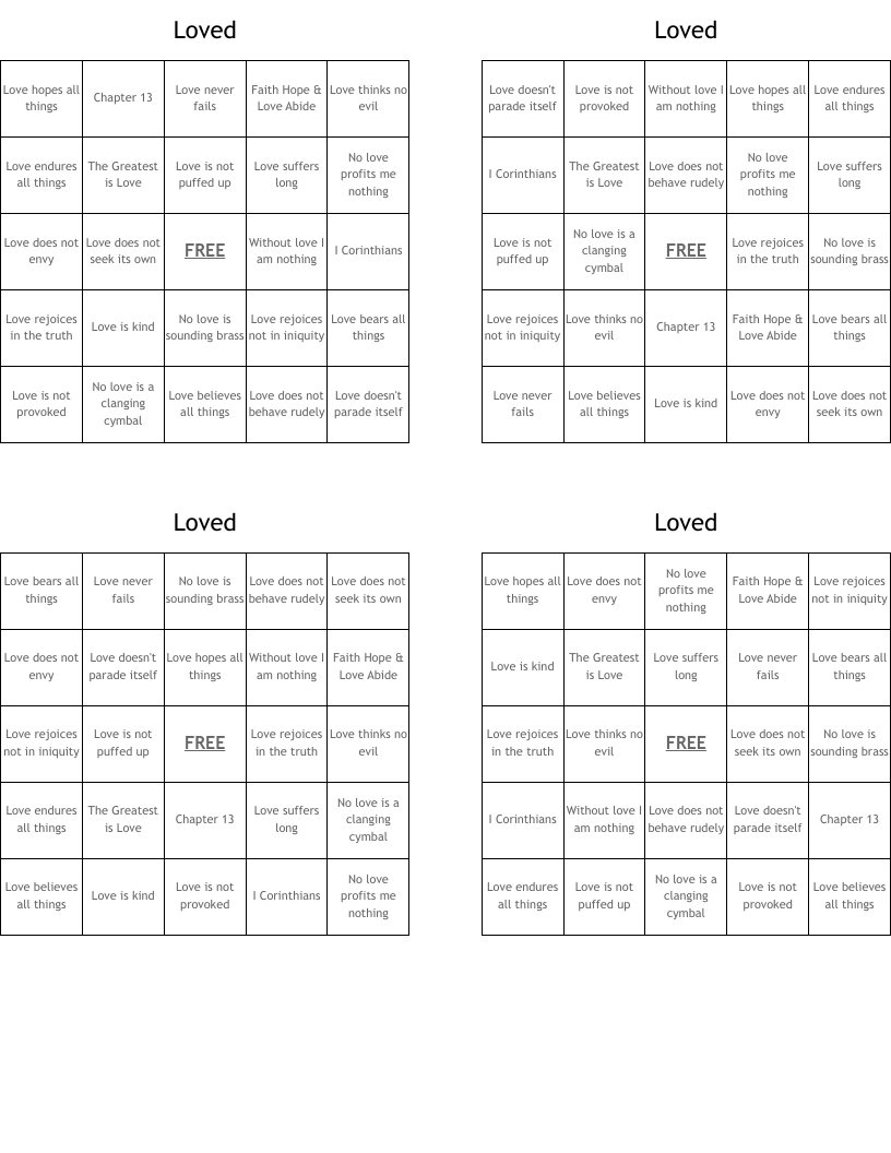 Loved Bingo Cards