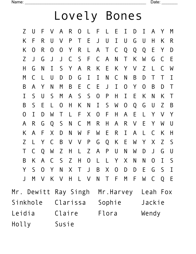 Lovely Bones Word Search
