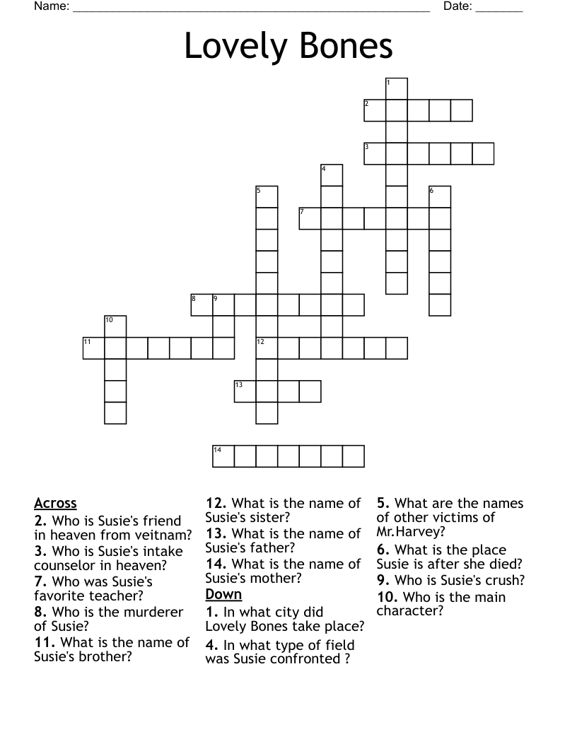 Lovely Bones Crossword