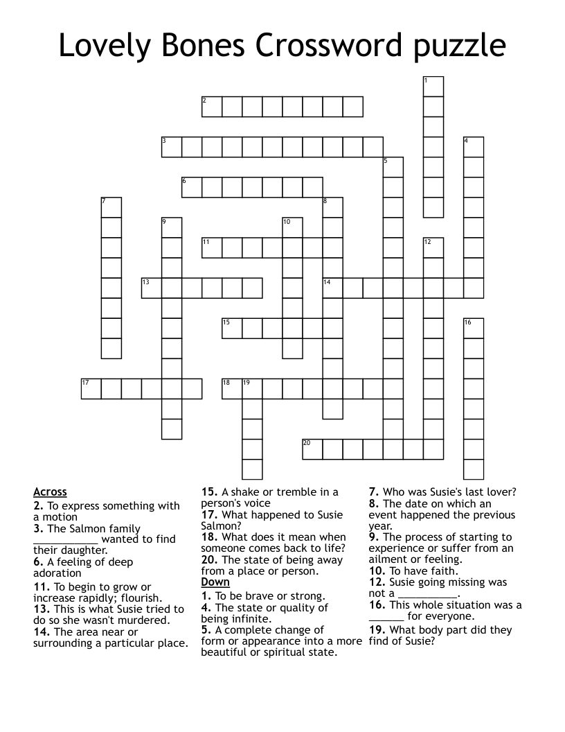 Lovely Bones Crossword puzzle