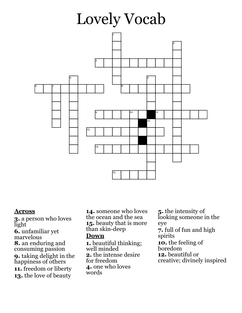 Lovely Vocab Crossword