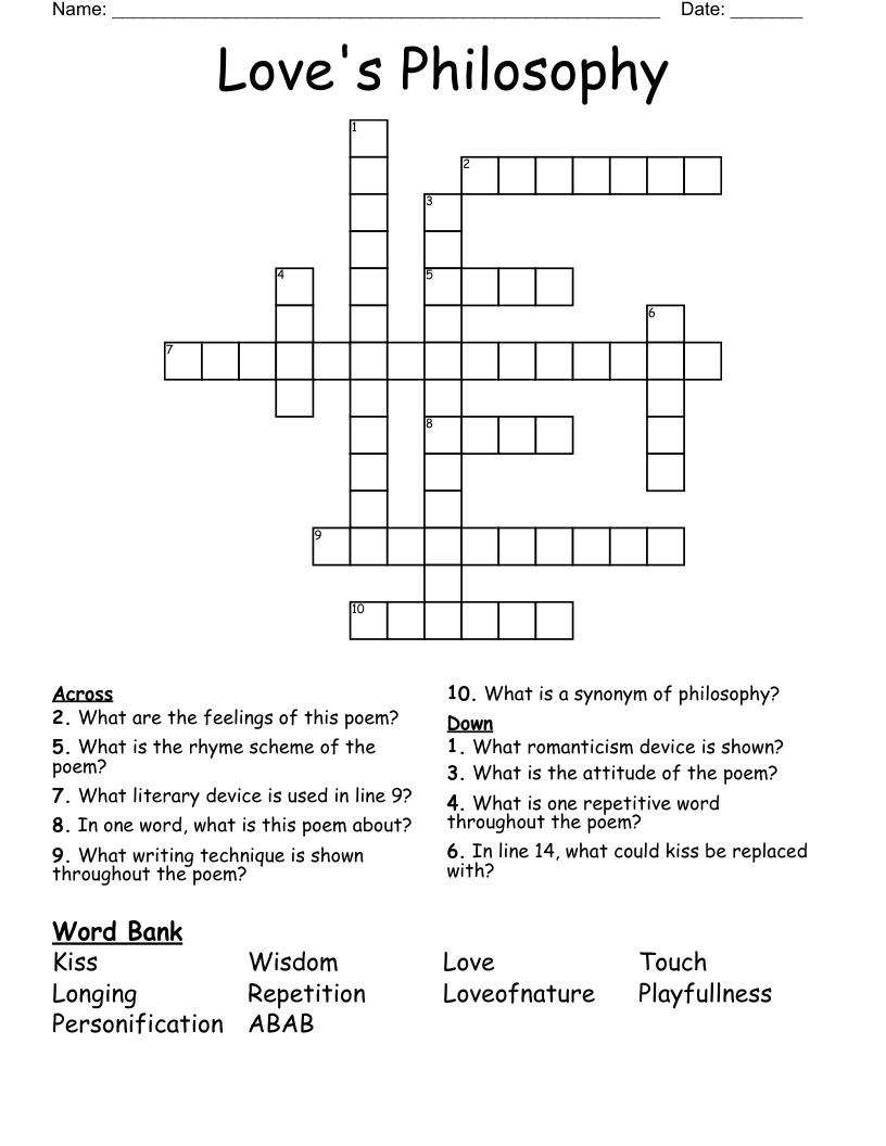 Love's Philosophy  Crossword