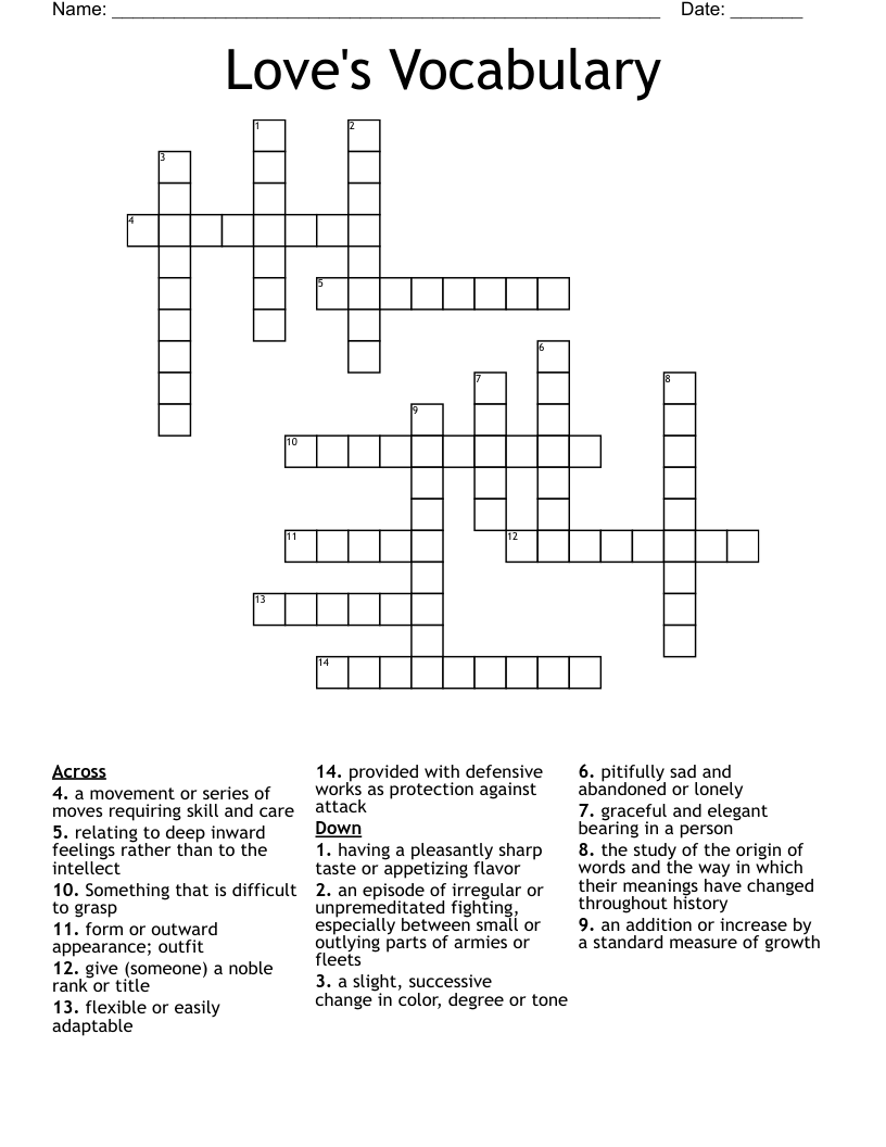 Love's Vocabulary Crossword